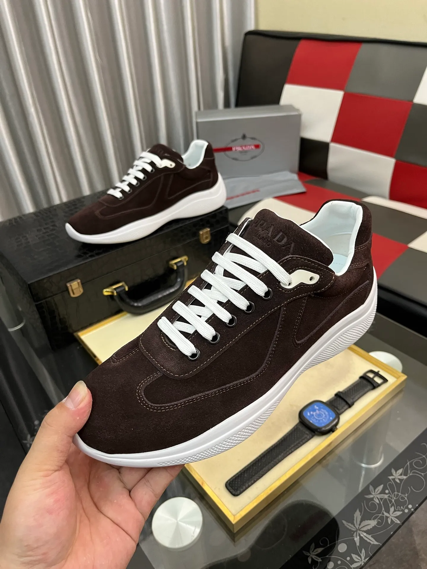 Men's shoes 💰400⌚️⌚️【PRADA】Prada casual shoes, originally developed 1:1, made of high-mercerized cowhide with imported cowhide, silk sheepskin lining, rubber outsole, comfortable and soft on the foot, size: 38-444️⃣Colors available